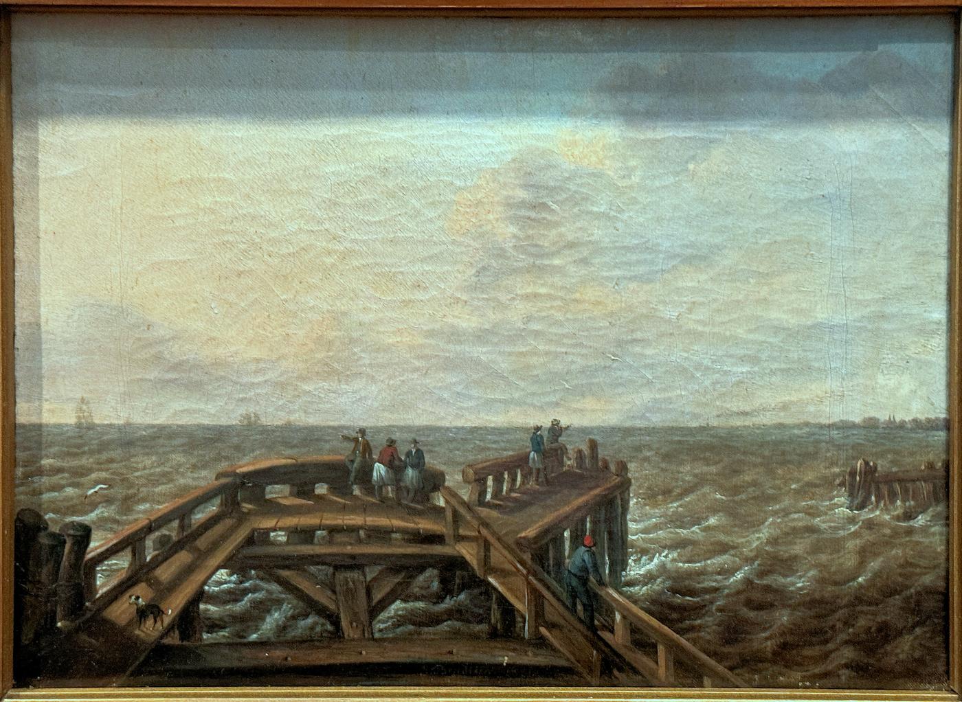 Historic painting of Alte Liebe in Cuxhaven by Siegfried Detlev Bendixen, on display at the Hamburg Kunsthalle