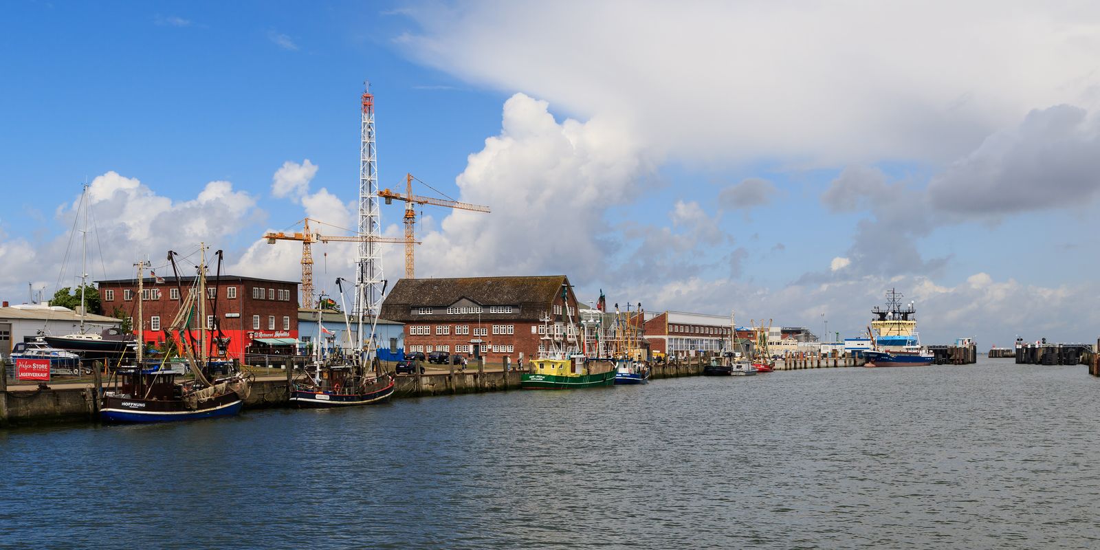 Panoramic view of Cuxhaven harbour with the fishing port and ships at the Elbe estuary