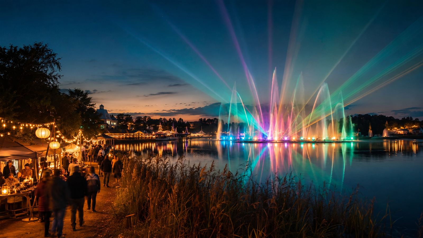 See in Flammen Otterndorf – water-laser show on lake See Achtern Diek with a light flea market on the shore